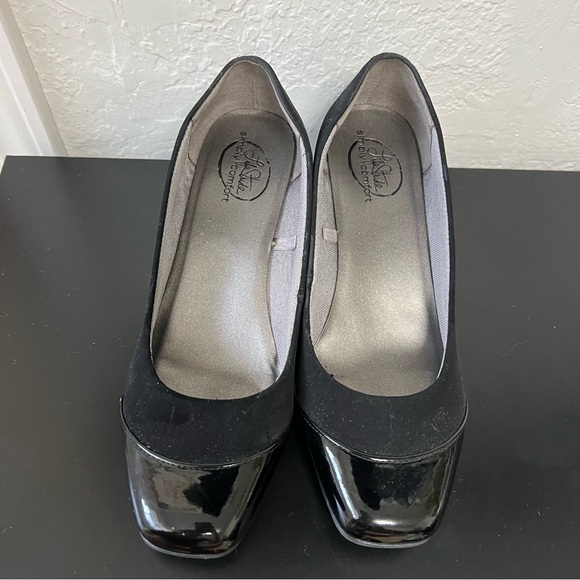 LifeStride Simply Comfort Shiny Black Wedge Heel Square toe, Size 6 - Picture 3 of 8